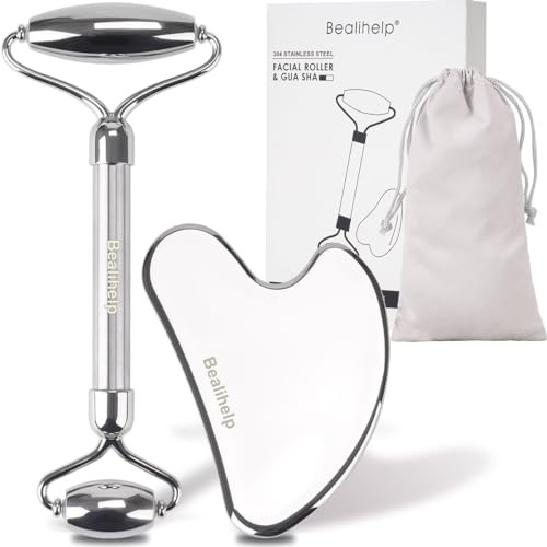 Face Roller and Gua Sha, Stainless Steel Facial Roller and Guasha Tool for Face, Skin Care Roller... | Amazon (US)