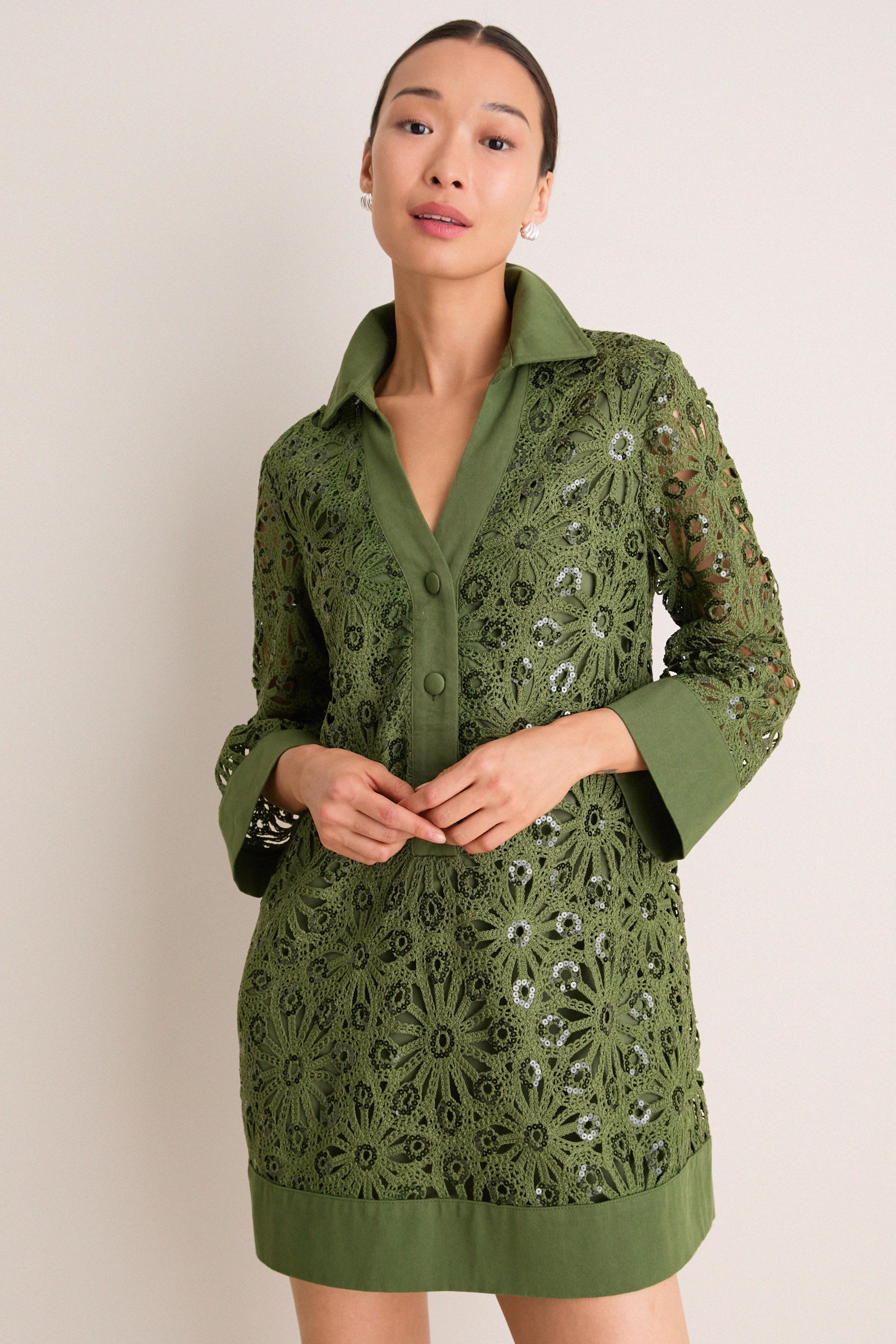 Green Crochet Sparkle Collier Dress | Tuckernuck (US)