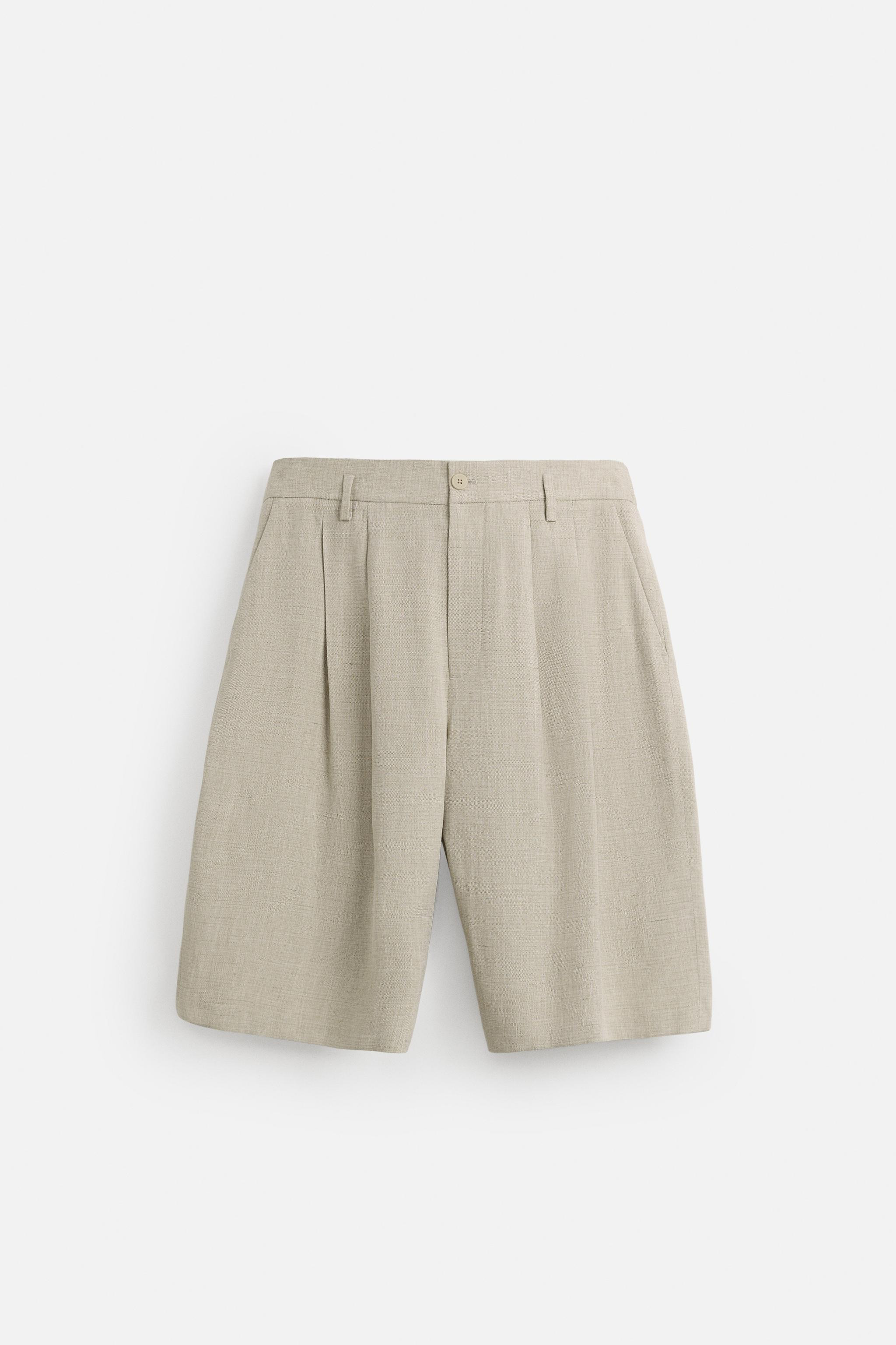 PLEATED WIDE-LEG BERMUDA SHORTS | Zara UK