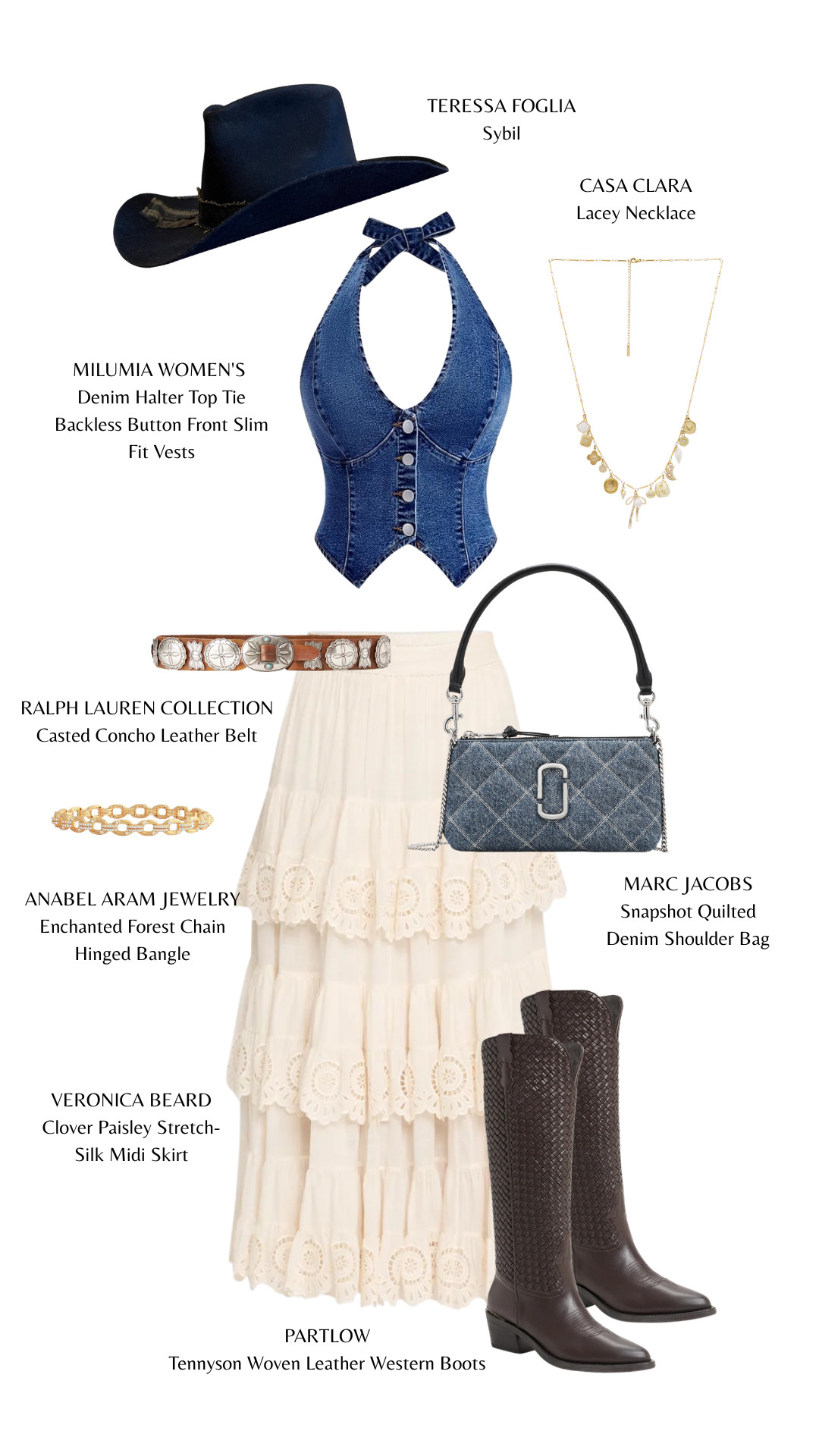 A halter vest, tiered lace skirt, concho belt, and woven western boots—soft femininity with a bold cowgirl edge.

#WesternChic #DenimStyle #PrairieVibes #ModernCowgirl #MidiSkirt #ConchoBelt #CowboyBoots #WesternInspired #EffortlessStyle
 

 #LTKgrwm #LTKootd #LTKTravel