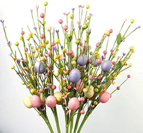 6 pcs Artificial Easter Stems, Colorful Berry Picks Berry Stems with Easter Eggs for Home Centerp... | Amazon (US)