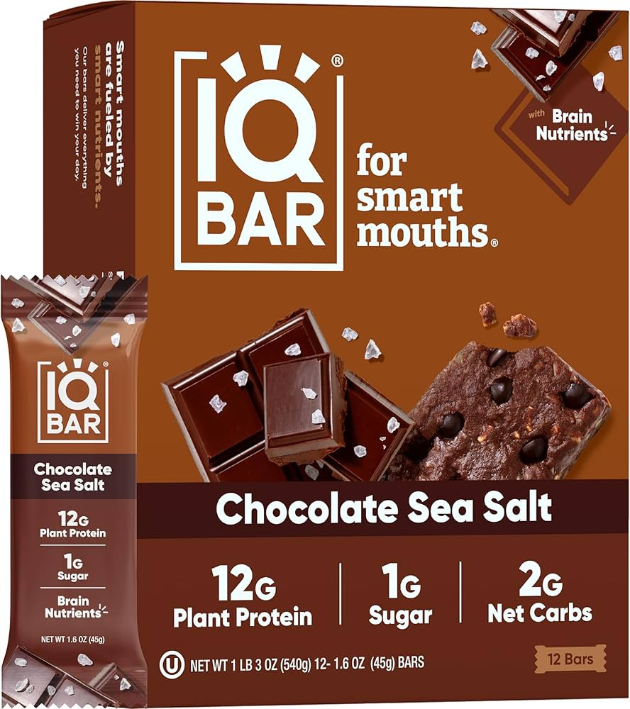 IQBAR Brain and Body Plant Protein Bars - Chocolate Sea Salt - 12 Count, Low Carb, High Fiber, Gl... | Amazon (US)