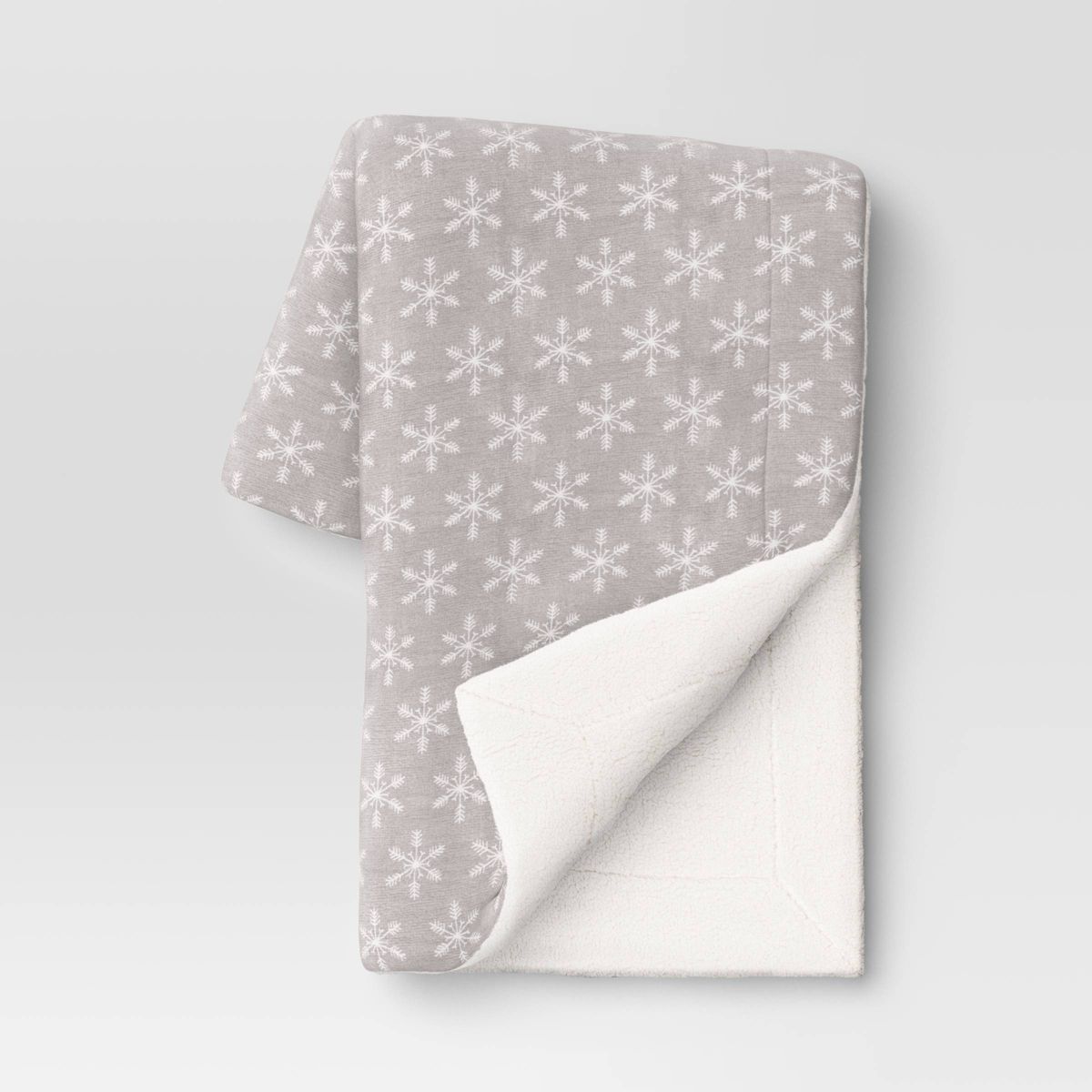 Snowflake Printed Plush with Faux Shearling Reverse Throw Blanket - Threshold™ | Target