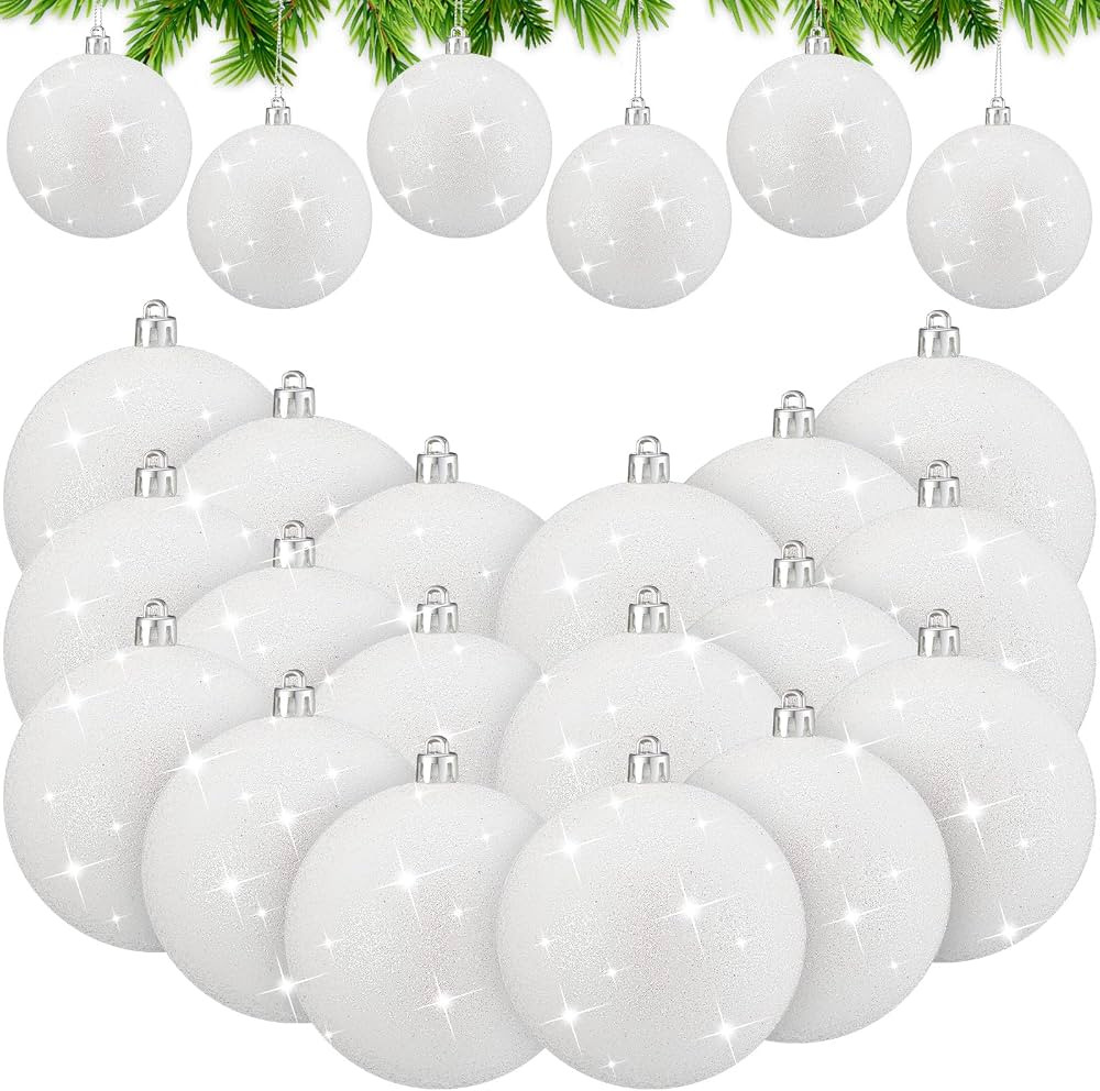 Liliful 24 Pcs White Snowball Ornament 3" Christmas Glitter Ball Plastic Shatterproof Frosted Shi... | Amazon (US)
