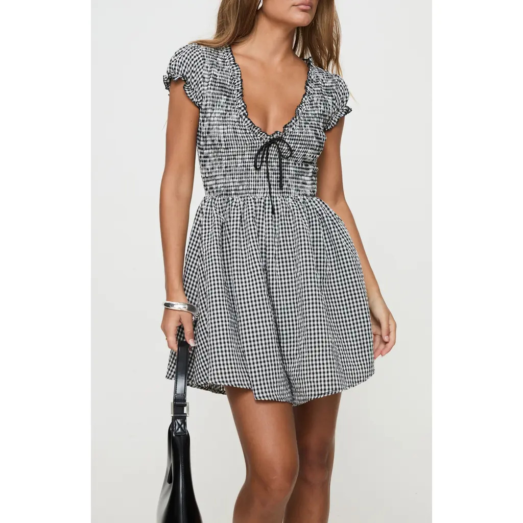 Princess Polly Wescott Gingham Romper in Black /White at Nordstrom, Size 10 | Nordstrom