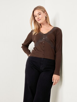 Lace-Trim V-Neck Ribbed Top | Old Navy (US)