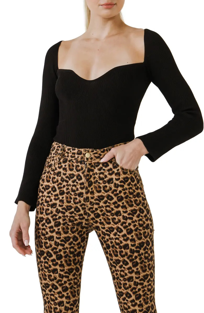 Endless Rose Sweetheart Neck Long Sleeve Bodysuit | Nordstrom | Nordstrom