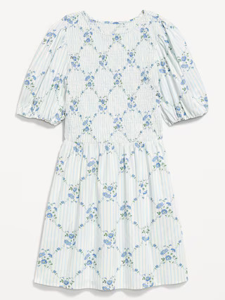 Puff-Sleeve Smocked Fit & Flare Mini Dress | Old Navy (US)