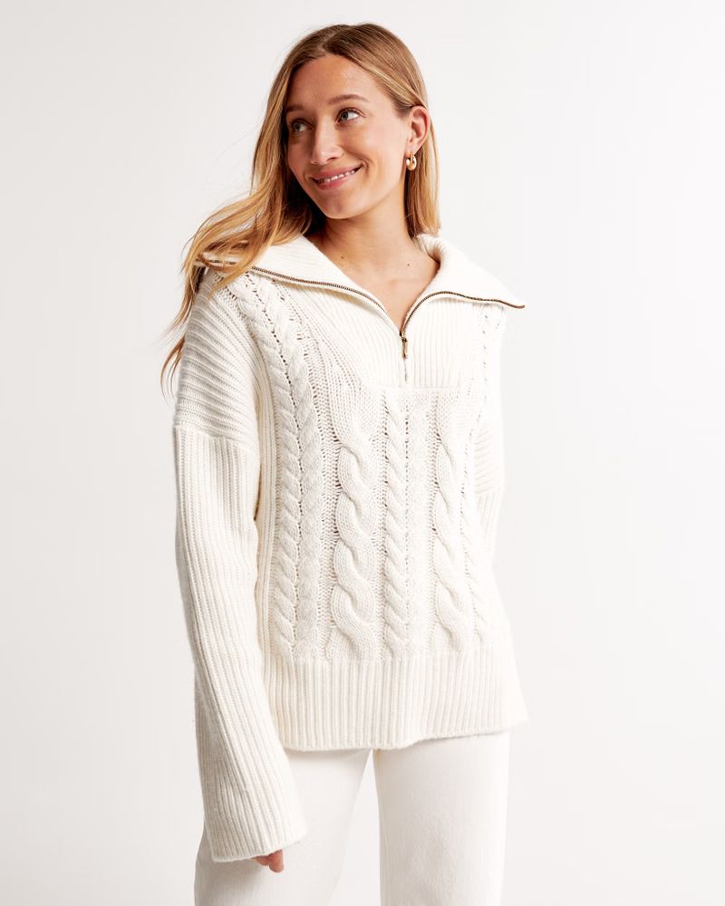 Merino Wool-Blend Cable Half-Zip | Abercrombie & Fitch (US)