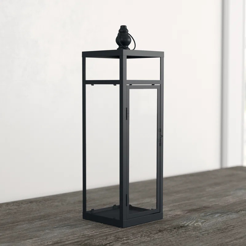 Three Posts™ Geometry Tall Iron and Glass Lantern | Wayfair North America