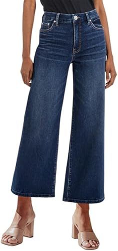 Genleck Women's Wide Leg Jeans – Trendy Cropped Loose Jeans High Waisted Stretchy Capri Denim P... | Amazon (US)