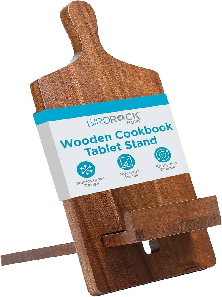 BIRDROCK HOME Wooden Cookbook Tablet Stand for Kitchen Counter | Acacia Wood Recipe Holder | Mult... | Amazon (US)