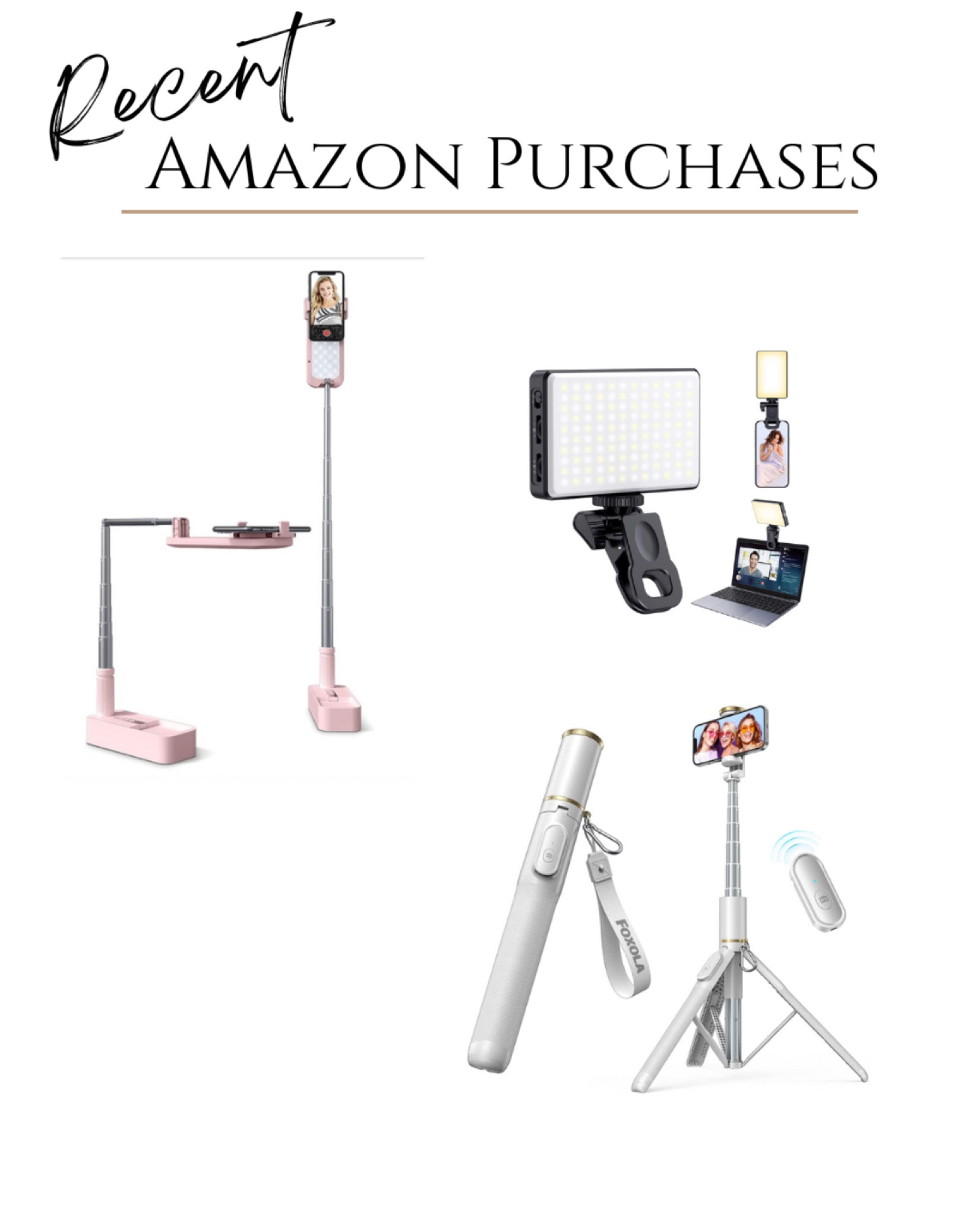 Ya girl needed some new on the go tripods for photo taking, especially with my phone. I grabbed these for my travels coming up. I love the white little tripod because it’s so light and goes very small. I can throw it in my travel bag or purse. & you always need some good lighting! 