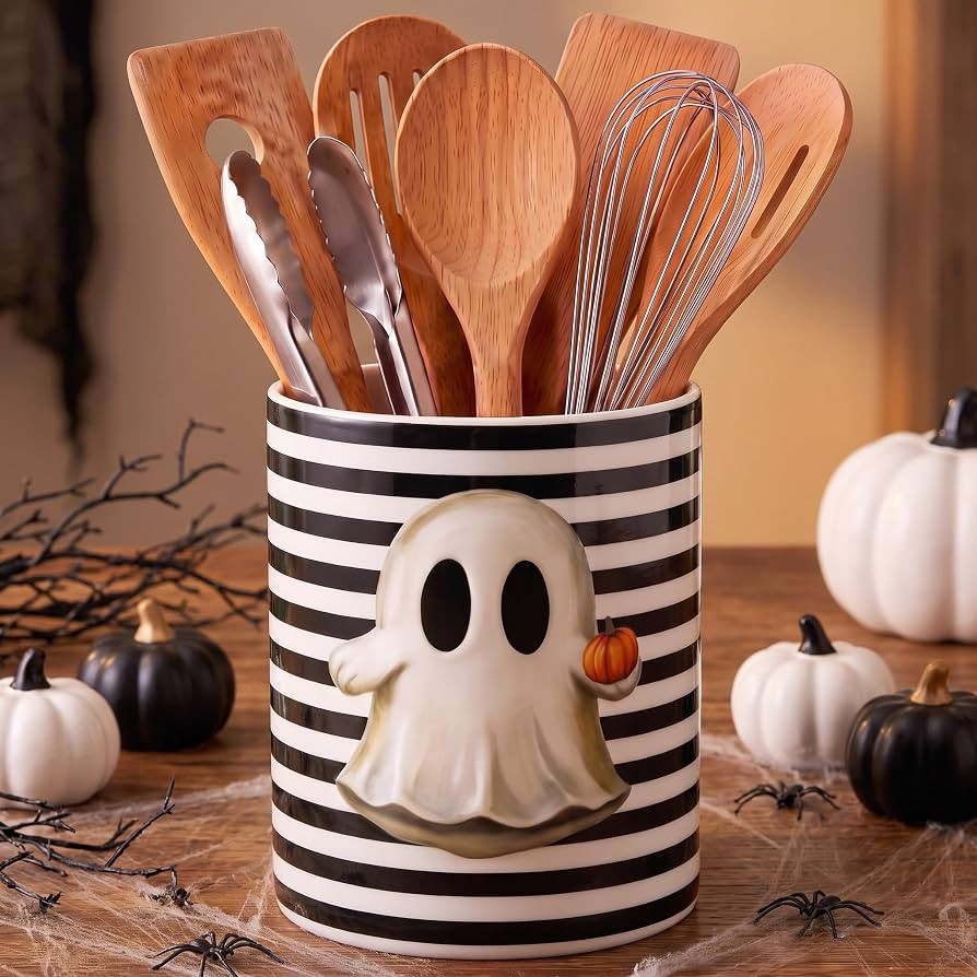Halloween Cute Ghost Ceramic Utensil Holder, 5" x 6.3" | Amazon (US)