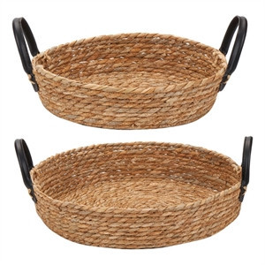 Truu Design Set of 2 Brown Farmhouse Tray Baskets with Handles | Homesquare