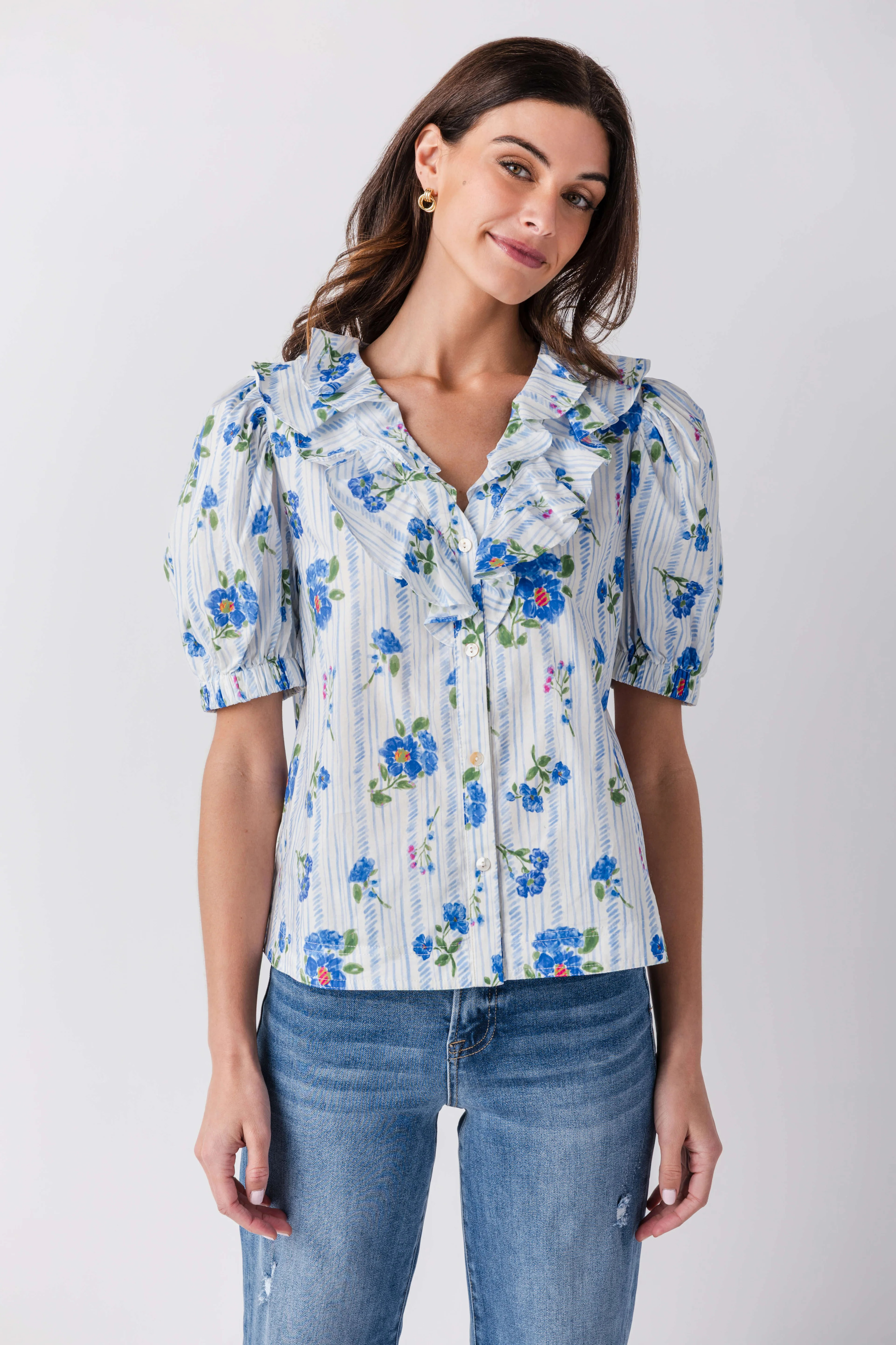 Pinch Striped Floral Puff Sleeve Top | Social Threads