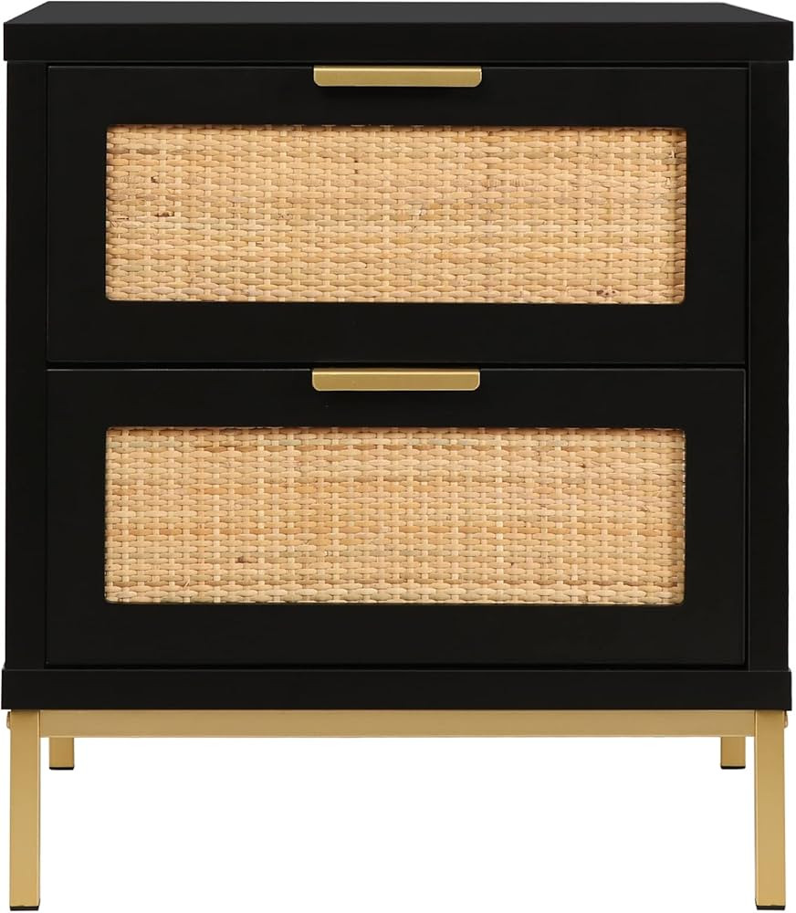 Anmytek Rattan Nightstand, 21.5" H Farmhouse Bedside Table with 2 Spacious Drawers Rustic Sofa Si... | Amazon (US)