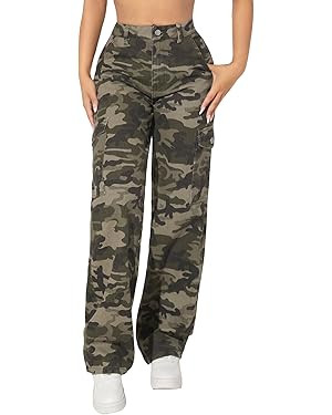 Floerns Women's Flap Pocket Cargo Pants High Waist Straight Leg Denim Jeans | Amazon (US)