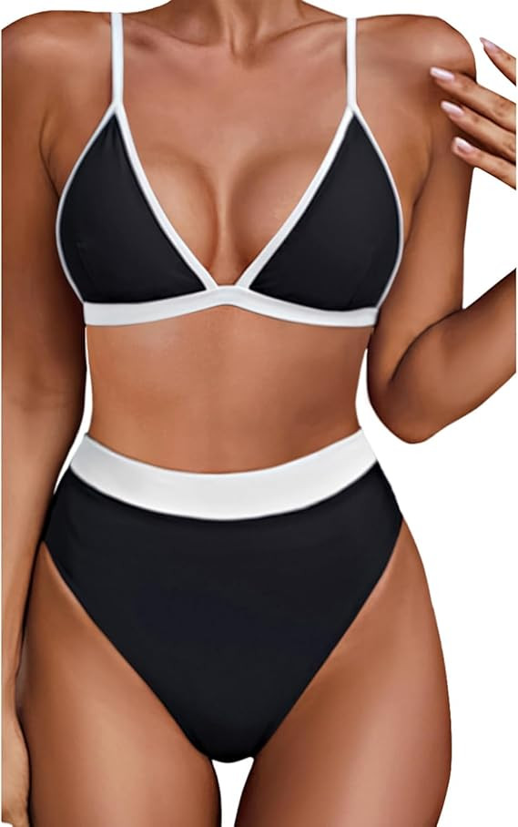 Aqua Eve Triangle High Waisted Bikini Set for Women Two Piece Bathing Suits Color Block Swimsuits | Amazon (US)