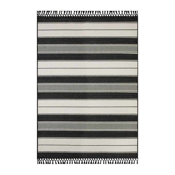 Better Homes & Gardens 7' x 10' Black and White Striped Outdoor Rug | Walmart (US)