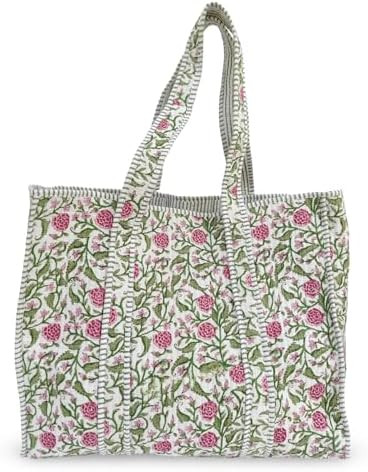 Cotton Tiger Block Print Tote Bag, Indian Handmade Shopping Shoulder Bag, Unisex Market Daily Use | Amazon (US)