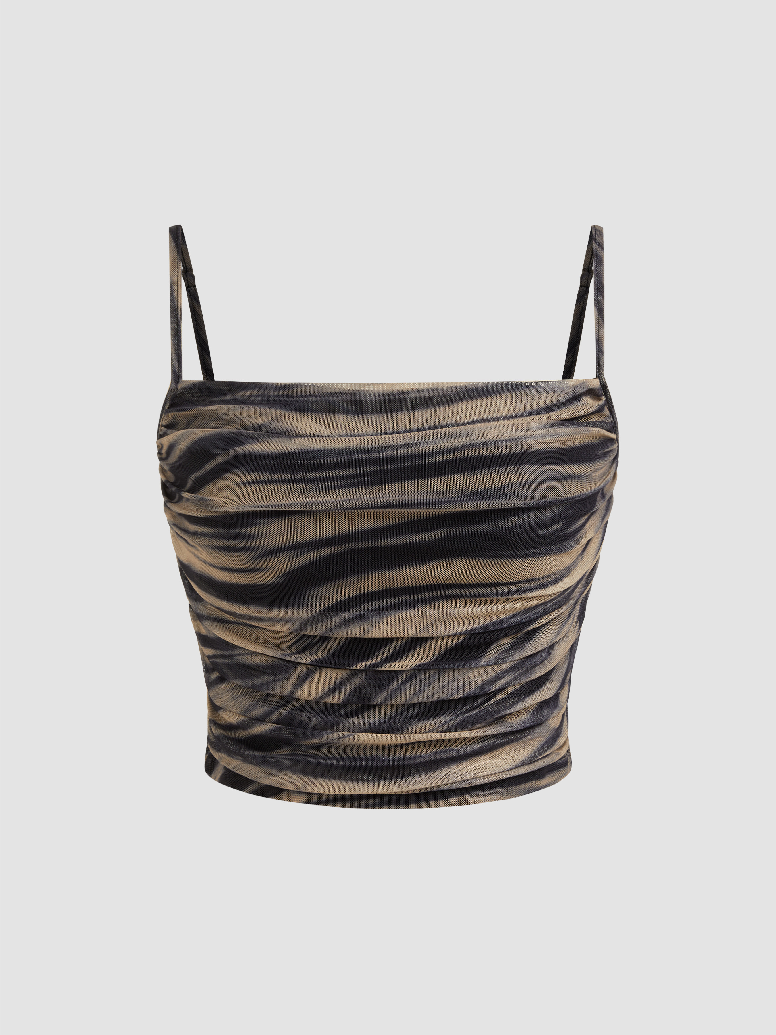 Mesh Square Neck Abstract Ruched Crop Cami Top | Cider
