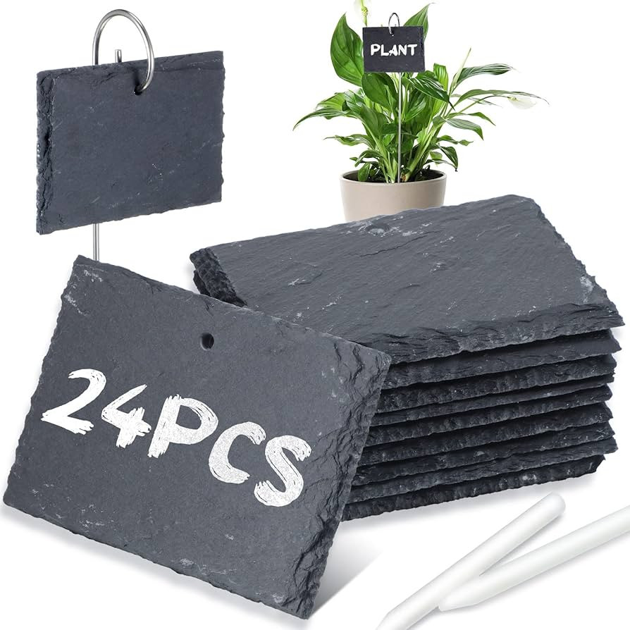 24 Sets Plant Labels, Reusable Slate Plant Markers Natural Weatherproof Garden Signs Waterproof H... | Amazon (US)
