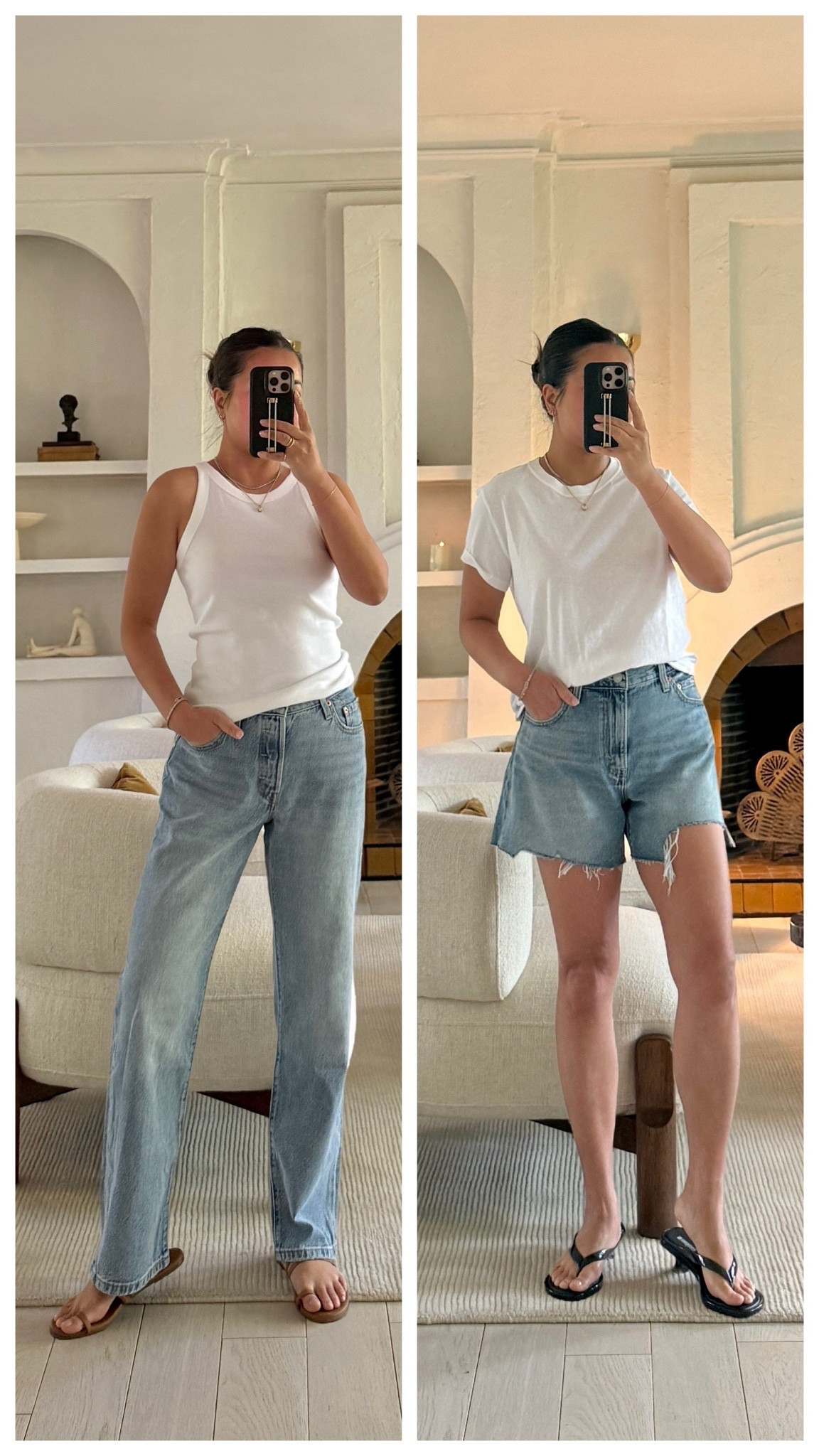 Summer staples! The softest jeans and shorts. So flattering and comfortable.

For size reference, I’m 5 ft 115 pounds and wearing 25x28 in the jeans and size 26 in the shorts.

@Levi's 
#levispartner