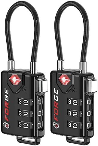 TSA Approved Cable Luggage Locks, Re-settable Combination with Alloy Body, Black 2 Locks. | Amazon (US)
