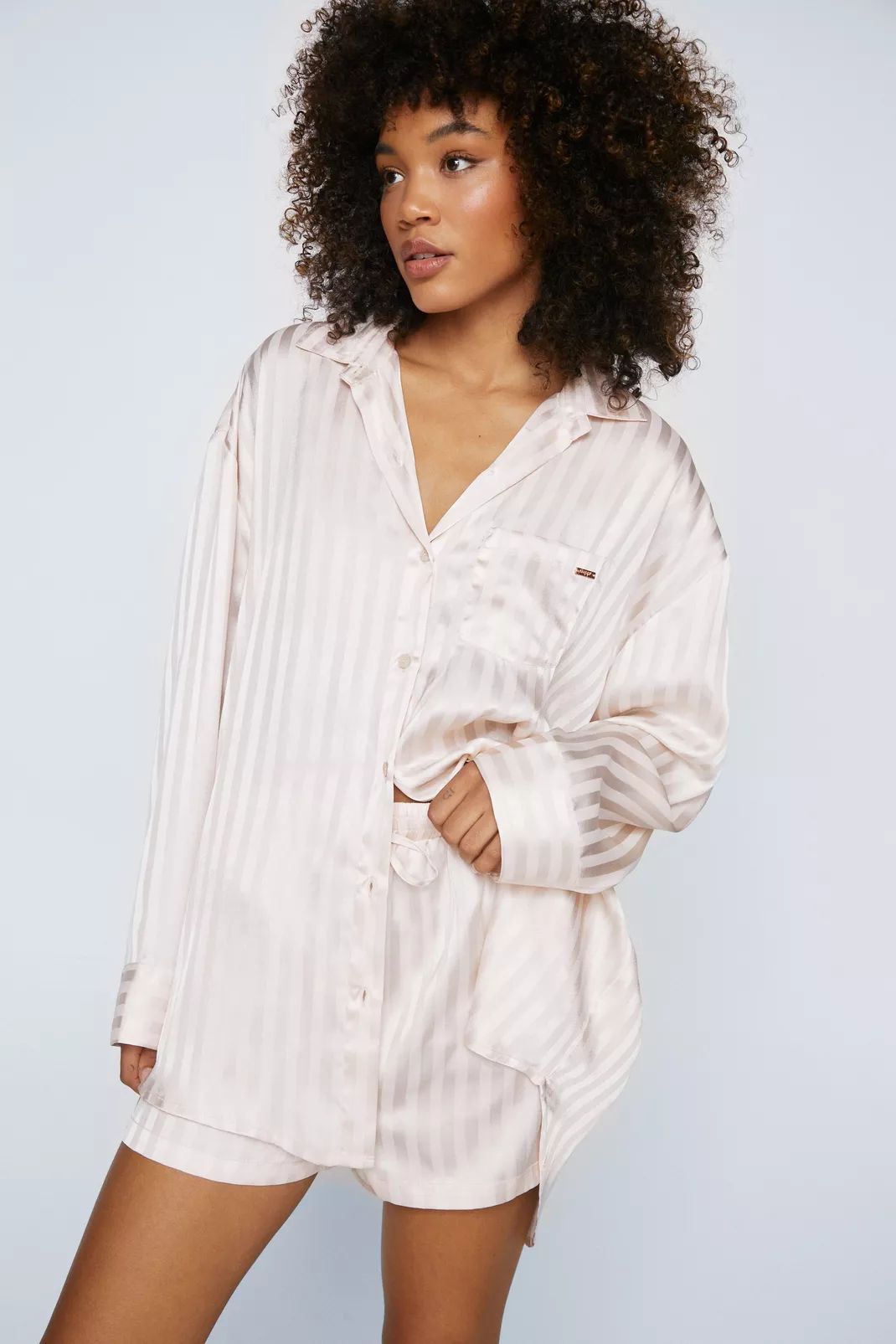 Satin Stripe Pajama Short Set | Nasty Gal (US)