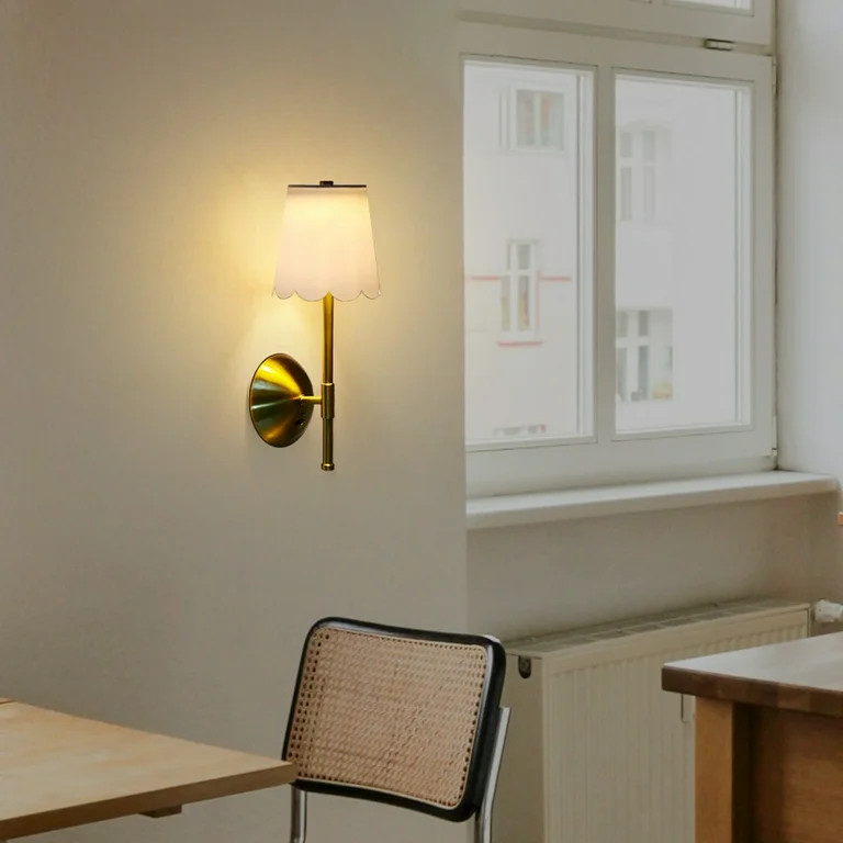 Sterling & Noble Cordless Brass Rechargeable Wall Sconce with Scalloped Fabric Shade and Remote | Walmart (US)