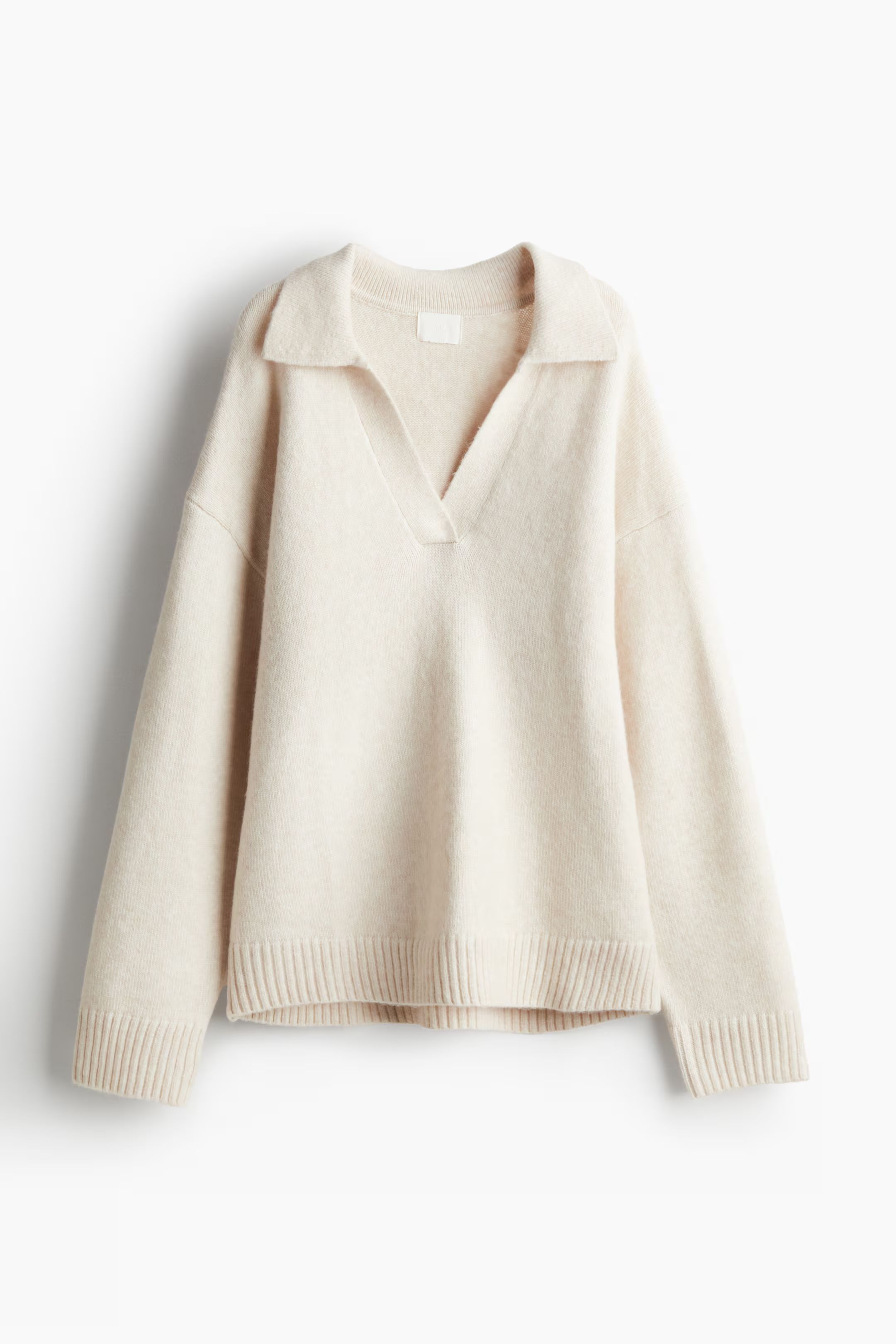 Fine-knit Collared Sweater - V-neck - Long sleeve - Beige melange - Ladies | H&M US | H&M (US + CA)