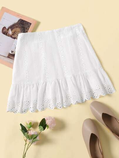Eyelet Embroidery Ruffle Hem Skirt | SHEIN