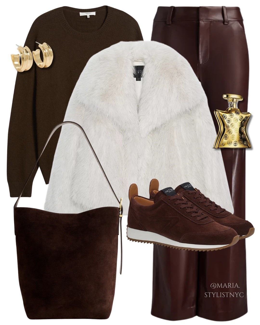 Faux Fur Jacket Outfit Idea 🤍 Brown Leather Pants + Sweater + Brown Sneakers 👟 

#LTKSeasonal #LTKShoeCrush #LTKStyleTip