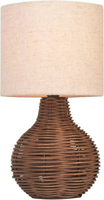 Rattan Table Lamp, Decorative Nature Table Lamp with E12 Socket, Beige Linen Lampshade, Retro Lam... | Amazon (US)