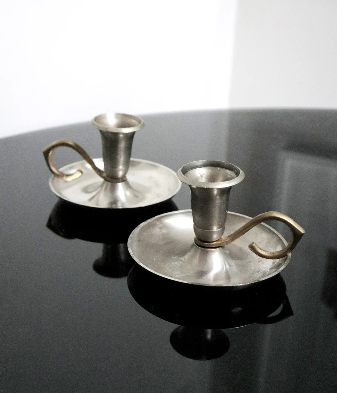 Vintage Silver & Brass Finger Loop Candlestick Holders - Set of 2, Mixed Metal Wedding Decor, Two... | Etsy (US)