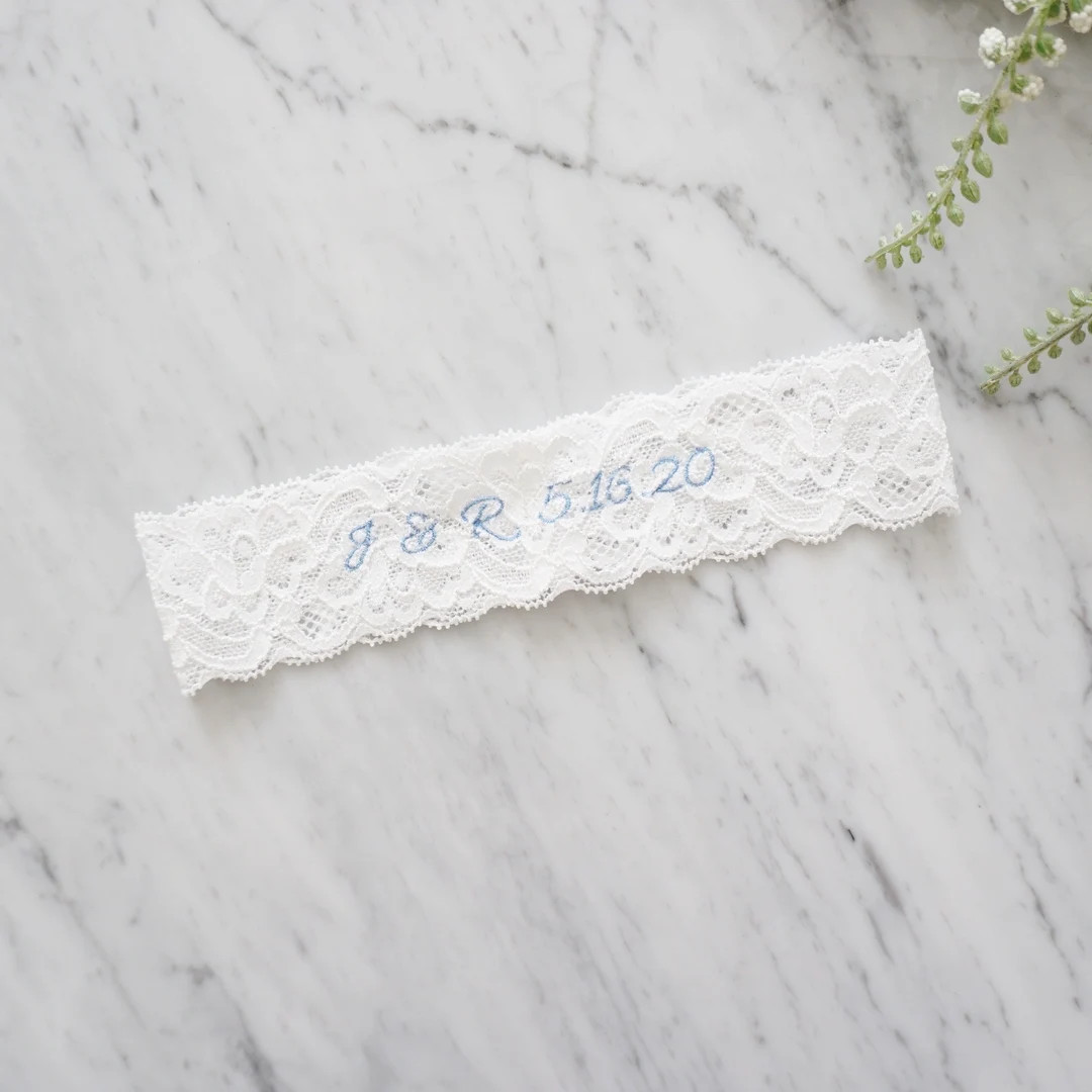 Personalized Bridal Lace Garter / Embroidered White Lace Garter / Customized Keepsake Garter / Cu... | Etsy (US)