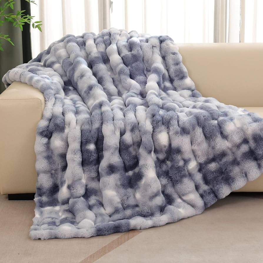 Tie-dye Blue Soft Comfy Throw Blanket for Couch Bedroom Faux Fur 50x60 Fluffy Blanket for Living ... | Amazon (US)