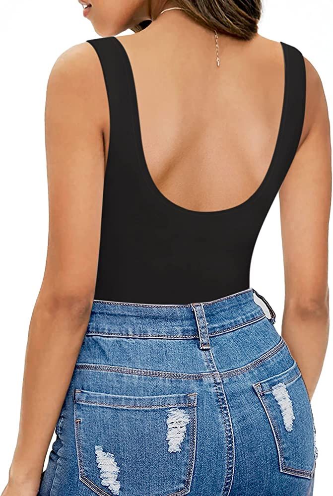 MANGOPOP Backless Bodysuit for Women Round Neck Sleeveless Shirt Tank Top | Amazon (US)