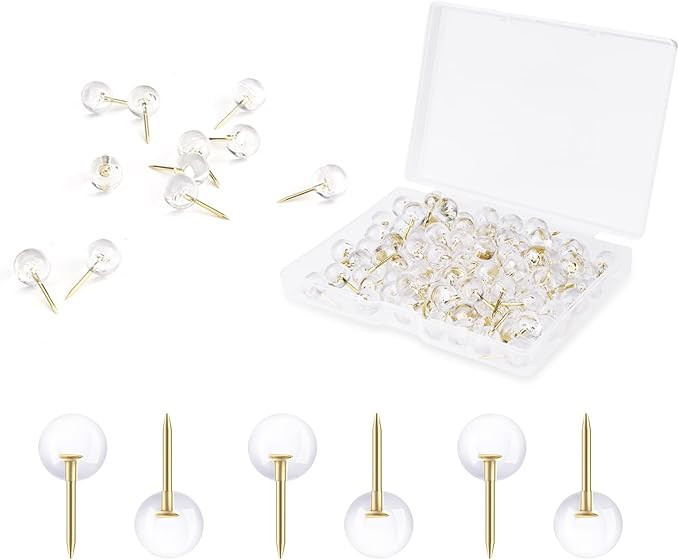 AIEX 100pcs Clear Round Push Pins, Gold Ball Push Pins with Storage Box Round Thumb Tacks Bulk fo... | Amazon (US)