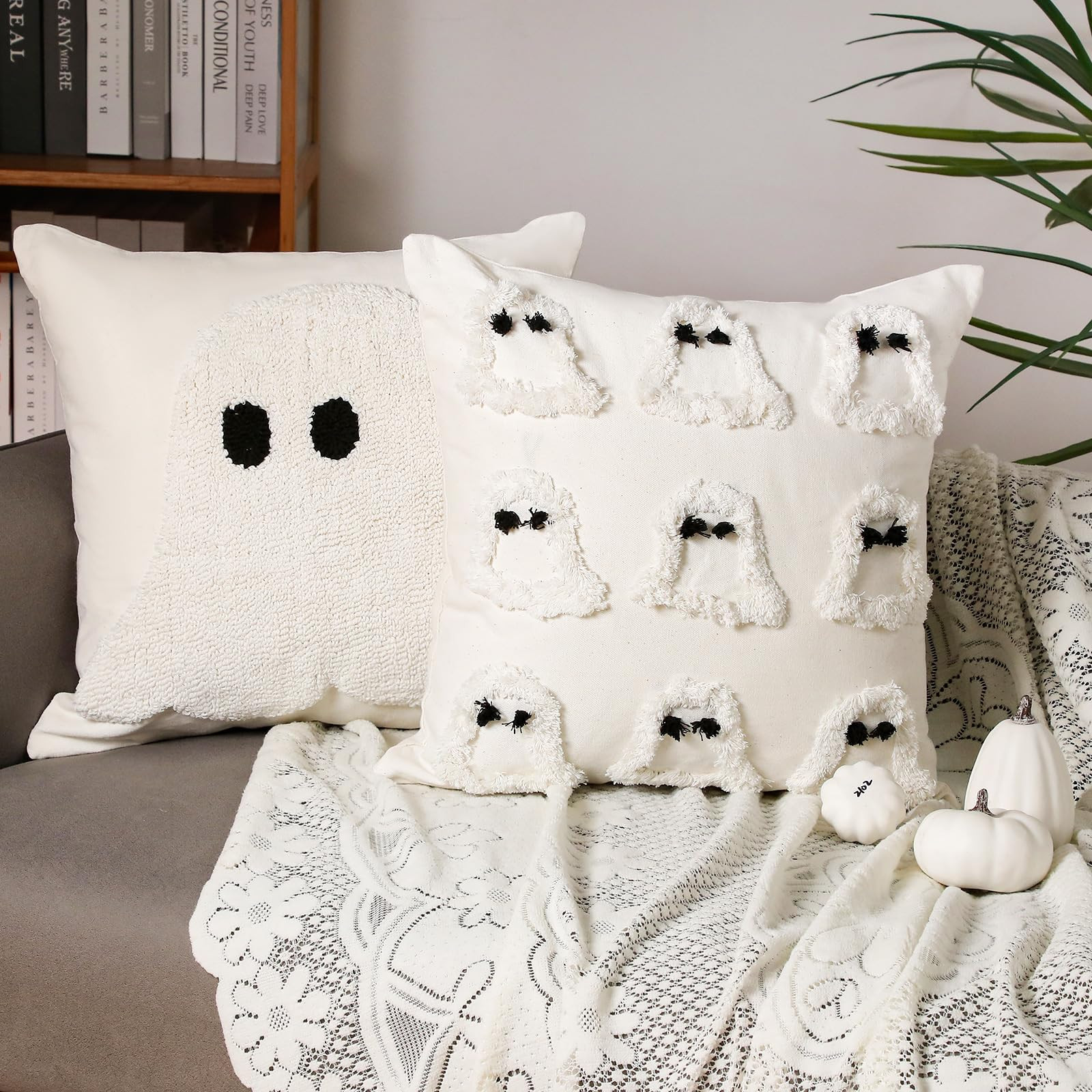 2 Pcs Halloween Pillow Covers Halloween Decorations 18 x 18 Inch Ghost Throw Pillow Cases Holiday... | Amazon (US)