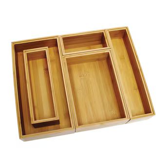 Style Selections 5-Pack 2.5-in x 15-in Brown Bamboo Wood Stackable Drawer Organizer | Lowe's