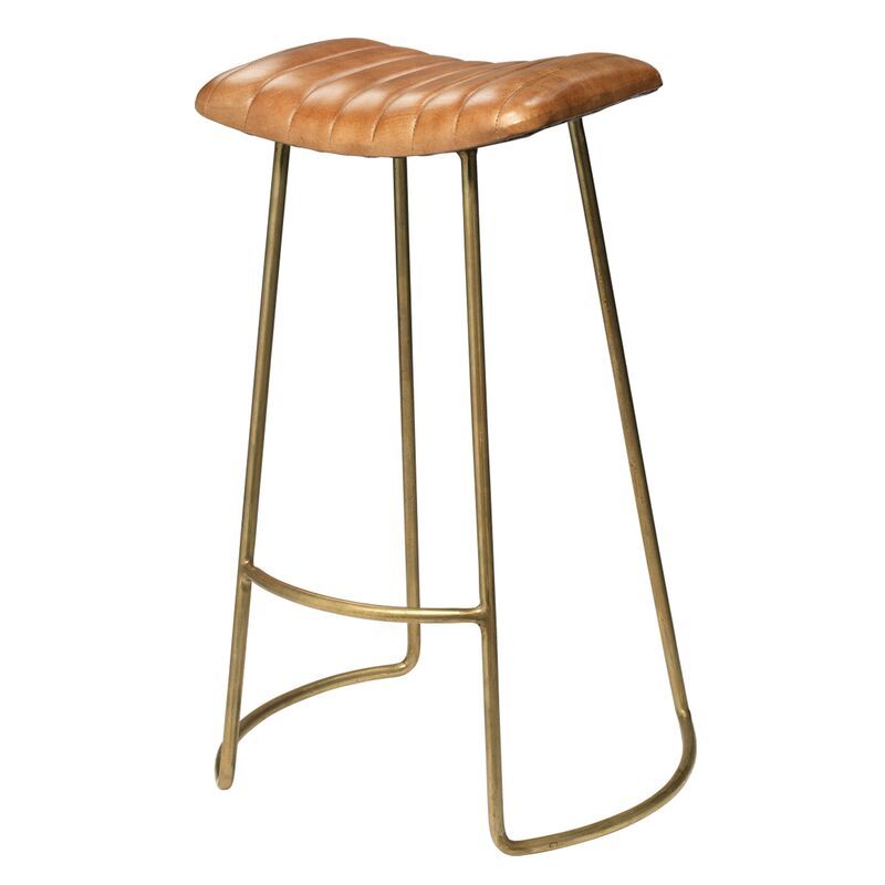 Luke Leather Barstool, Buff/Antique Brass | One Kings Lane