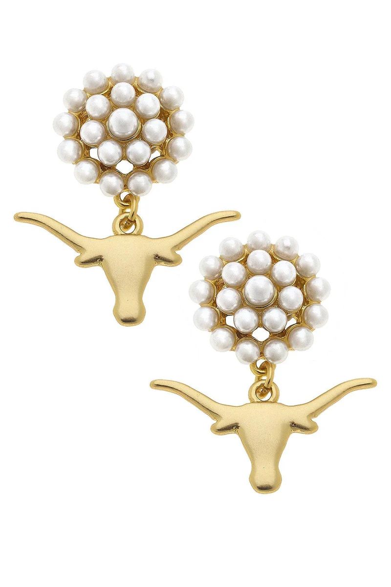 PREORDER Texas Longhorns Pearl Cluster 24K Gold Plated Logo Earrings | CANVAS