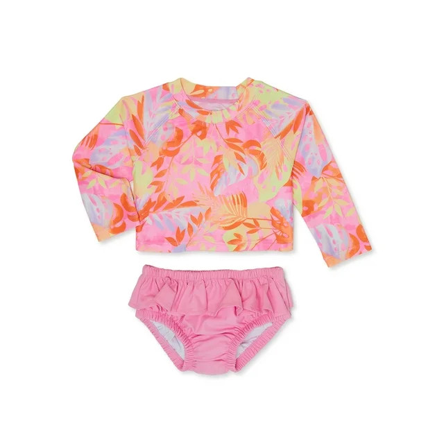 Wonder Nation Baby Girl Long Sleeve Rashguard and Diaper Cover Set, Sizes 0/3M-12M | Walmart (US)
