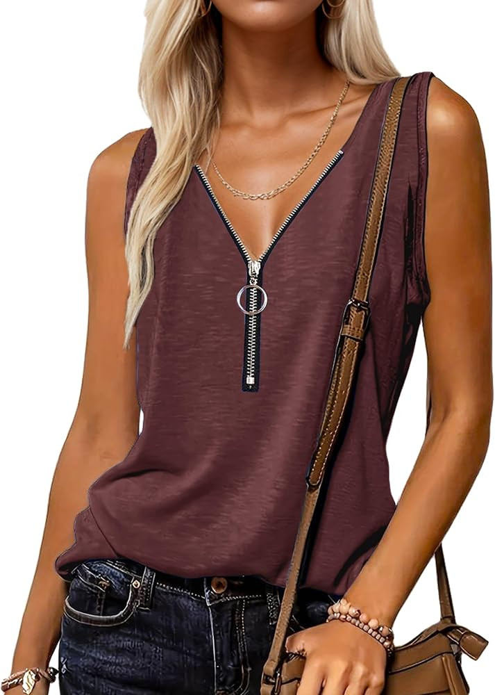 Halife Womens Half Zip V Neck Tank Tops Sleeveless Summer Shirts | Amazon (US)