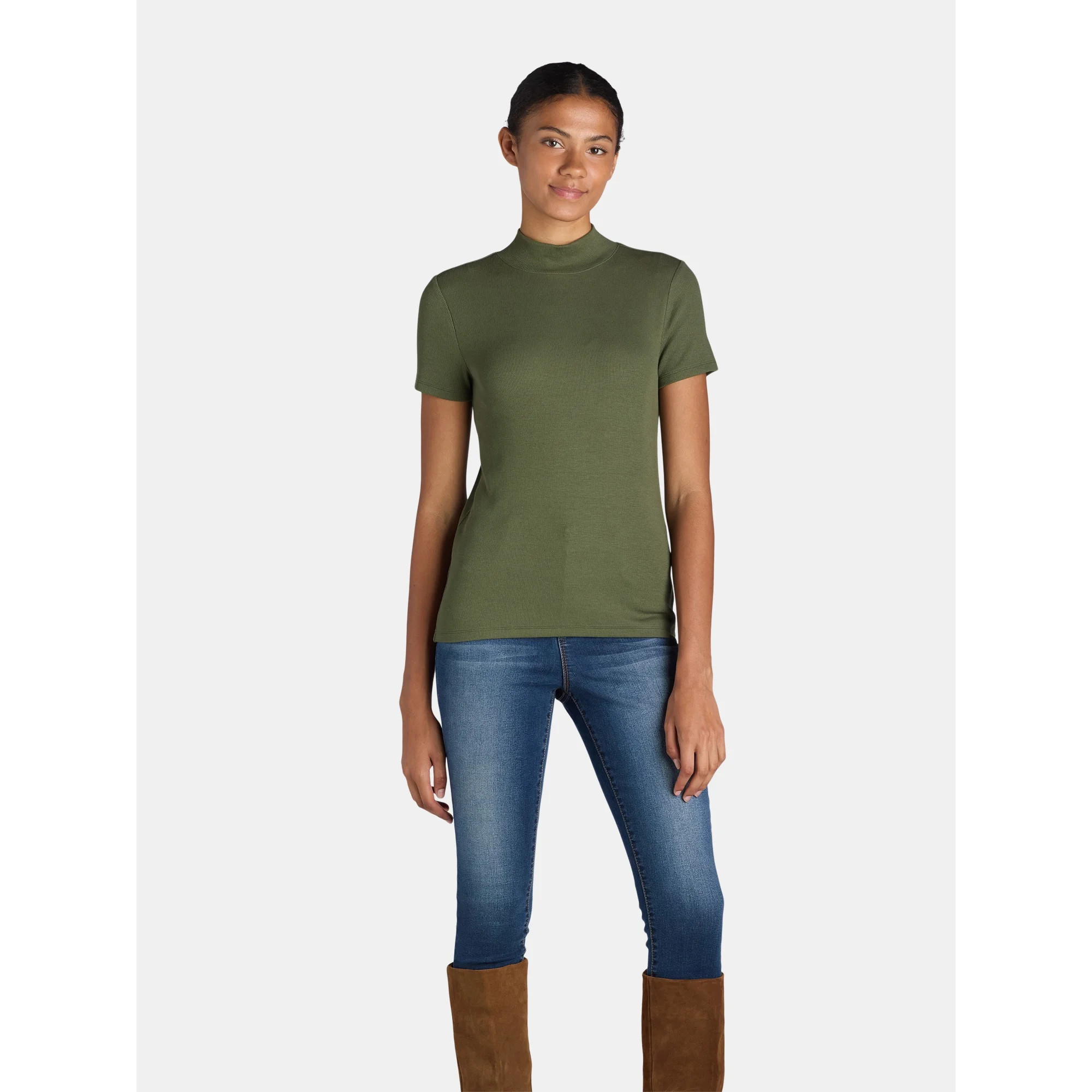 Time and Tru Women’s Mock Neck Top with Short Sleeves, Sizes S-XXXL | Walmart (US)