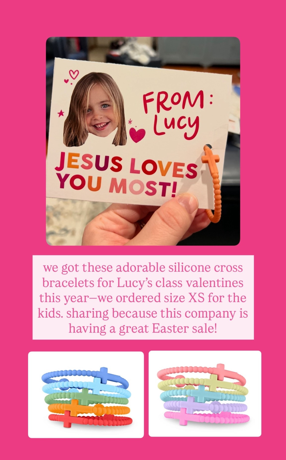 we got these adorable silicone cross bracelets for Lucy’s class valentines this year—we ordered size XS for the kids. sharing because this company is having a great Easter sale!

#LTKmomlife #LTKSaleAlert #LTKKids