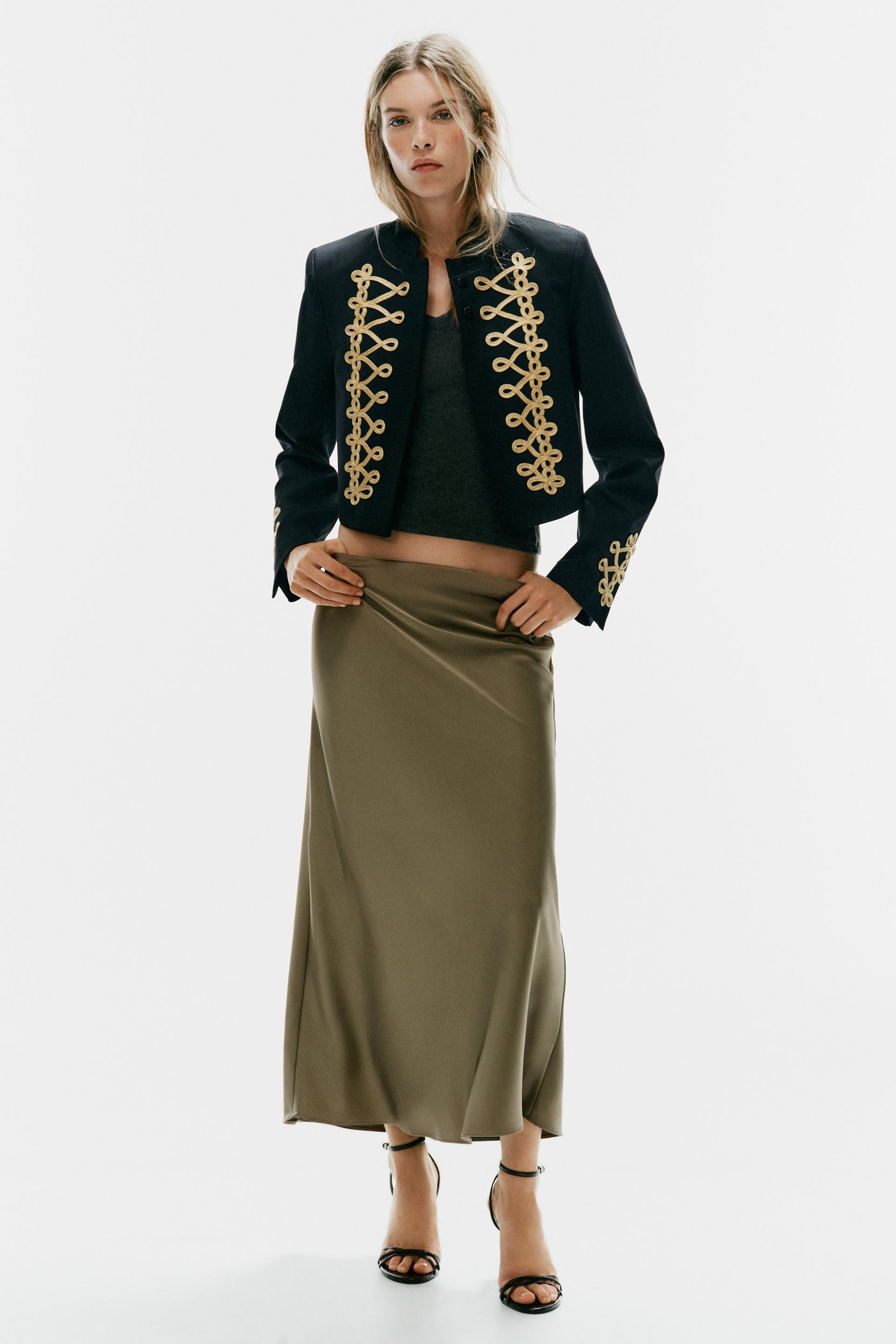 Zara - Satin Effect Midi Skirt - Women - Brown Ecru - Women | Zara US