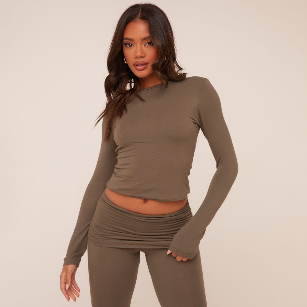 Long Sleeve Crew Neck Top In Khaki Green | EGO (UK)